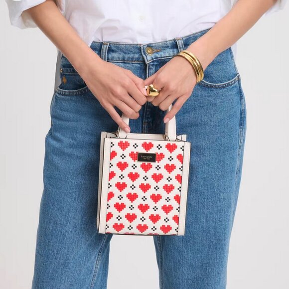 Kate Spade Manhattan Pixel Hearts Mini Tote - New with Dust Bag Saffiano Leather - Picture 5 of 8